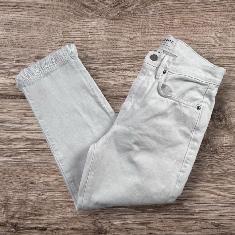Frame Denim Le Stevie Crop Shredded Raw Hem Jeans Sz: 24 - Picture 5 of 14